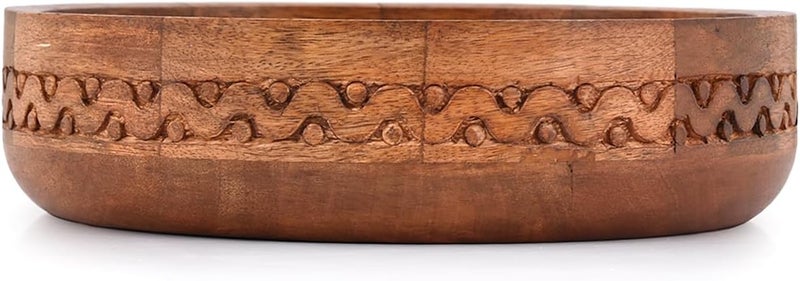 EDHAS Mango Wood Decorative Round Carved Bowl for Decoration, Centerpiece Bowl for Table (10" x 10" x 2.5") - Image 2